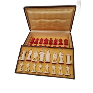 Jeu d'Échecs Vintage Médiéval Coffret Luxe Velours - Pièces Résine Rou