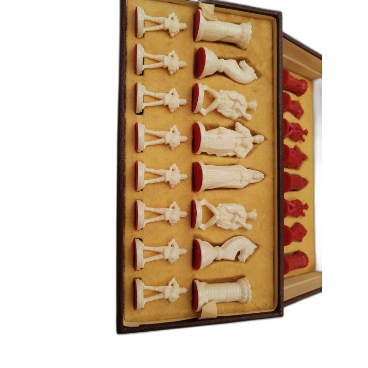 Jeu d'Échecs Vintage Médiéval Coffret Luxe Velours - Pièces Résine Rou