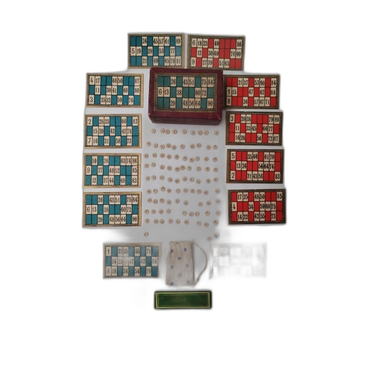 Loto Ancien Miniature J.David Paris - 12 Cartons Bois - Jeu Vintage Co