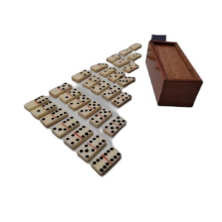 Mini Jeu de Dominos Vintage - Boîte Bois - 28 Pièces Ivoire - Jeu Clas