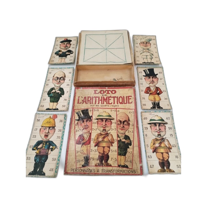 Loto de l'Arithmétique 4 Règles - Jeu Ancien Éducatif - Personnages à