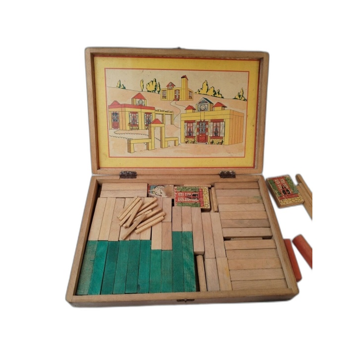 Construisons - Jeu Ancien Bois Construction Village Architecte - Boîte