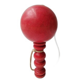 Bilboquet Ancien en Bois Peint Rouge - Jouet Traditionnel Vintage 20 c
