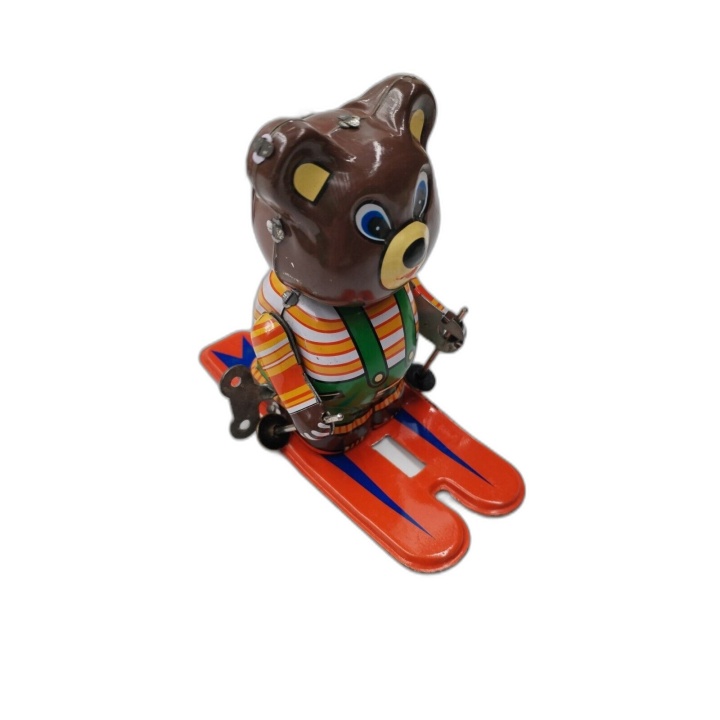 Ours Skieur Mécanique en Tôle - Jouet Vintage à Clé - Figurine Tin Toy