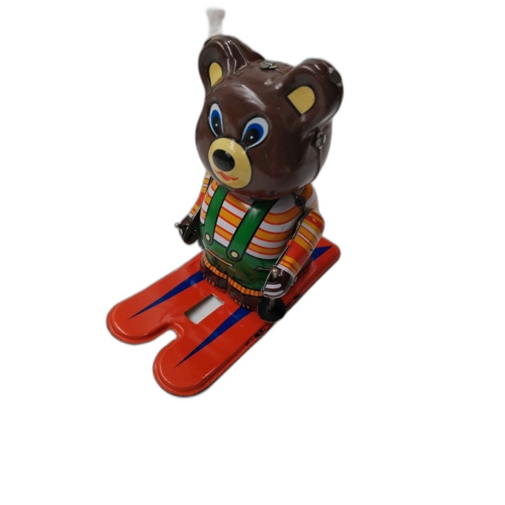 Ours Skieur Mécanique en Tôle - Jouet Vintage à Clé - Figurine Tin Toy