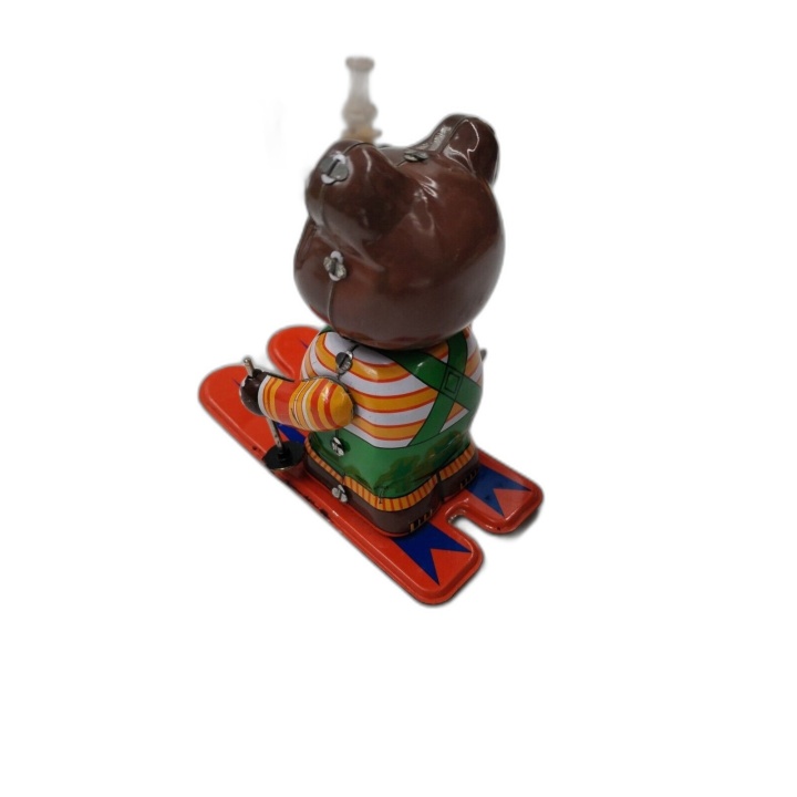Ours Skieur Mécanique en Tôle - Jouet Vintage à Clé - Figurine Tin Toy
