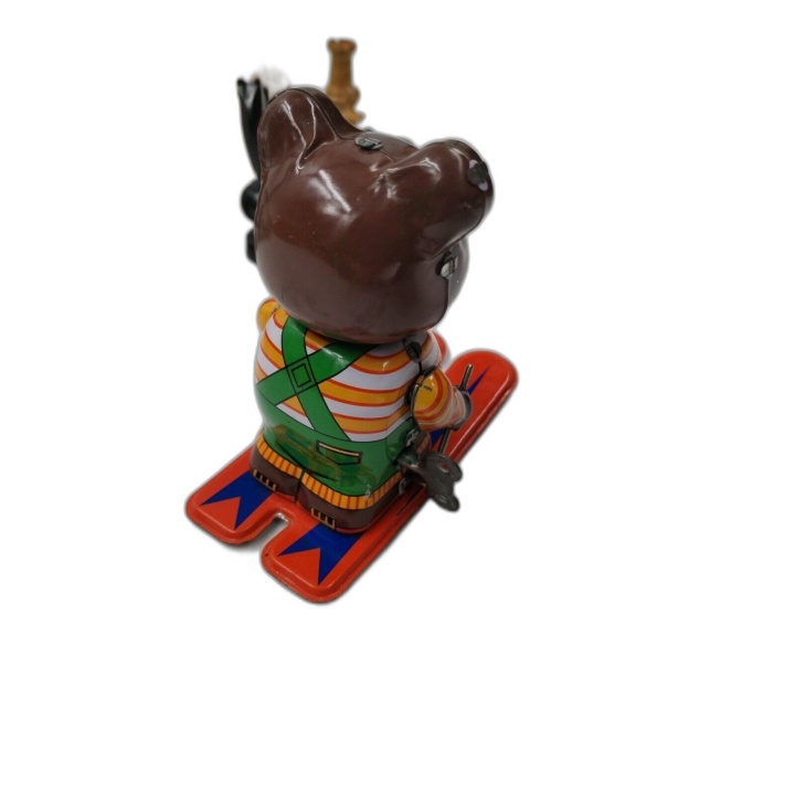 Ours Skieur Mécanique en Tôle - Jouet Vintage à Clé - Figurine Tin Toy