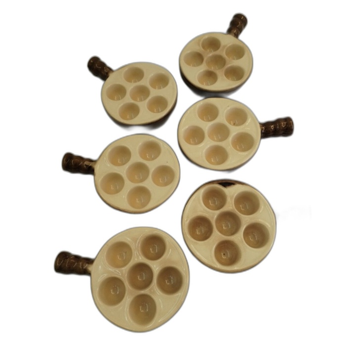 Lot 6 Assiettes à Escargots Céramique Vintage - Poignée Bois - Service