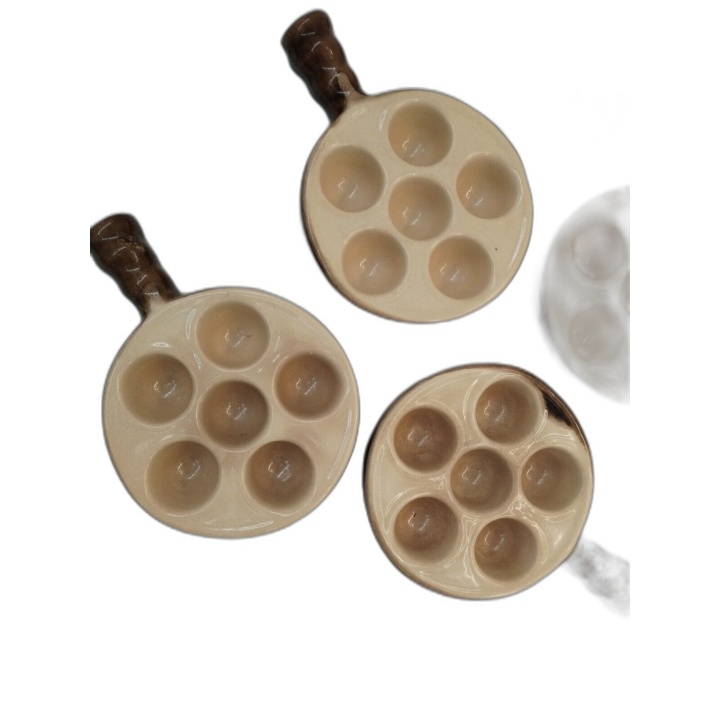 Lot 6 Assiettes à Escargots Céramique Vintage - Poignée Bois - Service