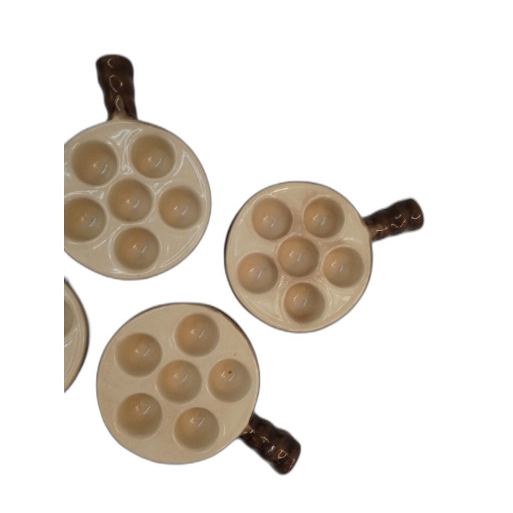 Lot 6 Assiettes à Escargots Céramique Vintage - Poignée Bois - Service