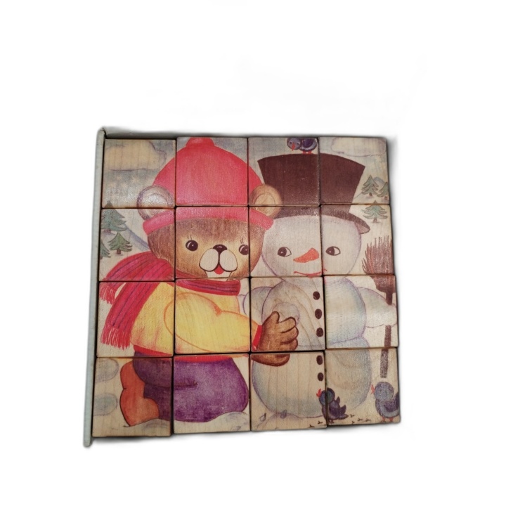 Mertens-Kunst Würfelpuzzle Bären - Puzzle Cubes Bois Ours 16 Cubes - J