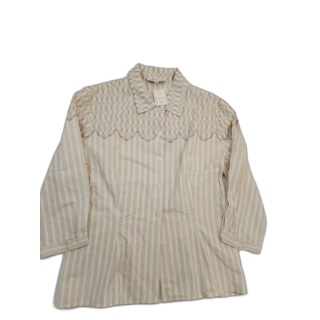 Les Olivades Ronda Chemisier Femme Manches Longues Rayé Beige Brodé - 