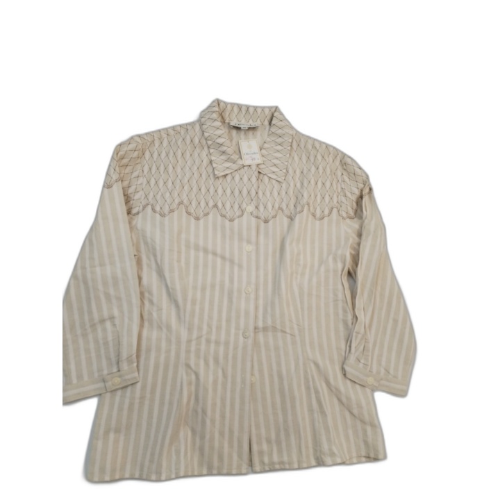 Les Olivades Ronda Chemisier Femme Manches Longues Rayé Beige Brodé - 