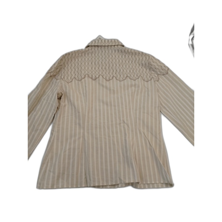 Les Olivades Ronda Chemisier Femme Manches Longues Rayé Beige Brodé - 