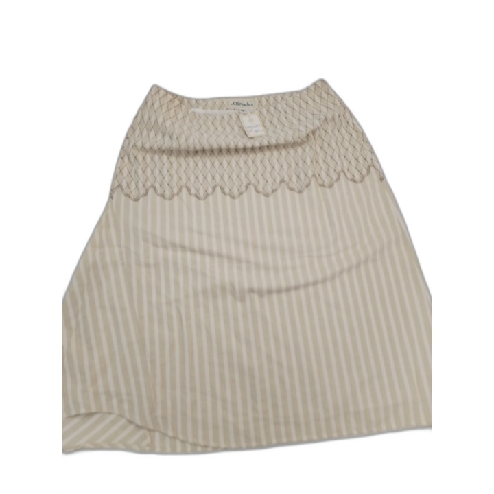 Les Olivades Jupe Asymétrique "Ronda" Beige Rayée - Broderie Festonnée