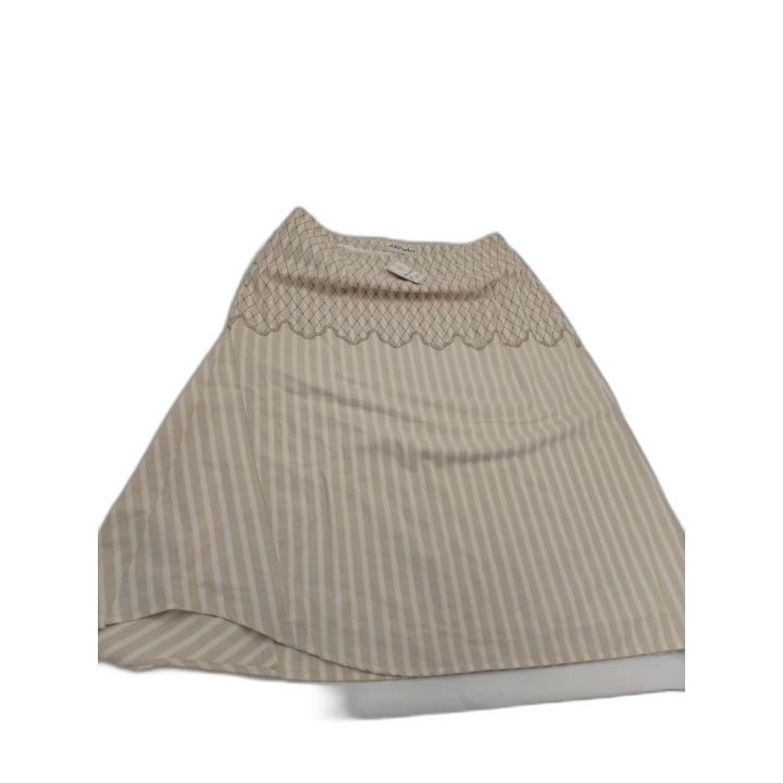 Les Olivades Jupe Asymétrique "Ronda" Beige Rayée - Broderie Festonnée