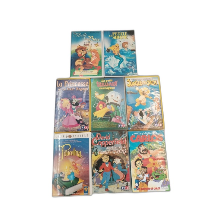 Lot 8 Cassettes VHS Dessin Animé Enfant - Belle Bête Poucelina Sirène