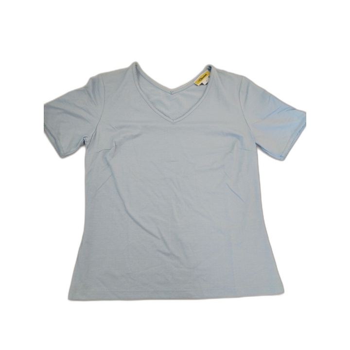 T-Shirt Col V Bleu Ciel Les Olivades - Manches Courtes Finitions Dente