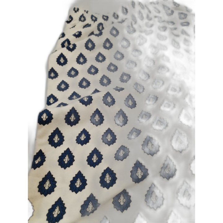 Pantalon Les Olivades Coton Blanc Motif Provençal Marine - Taille 36 -