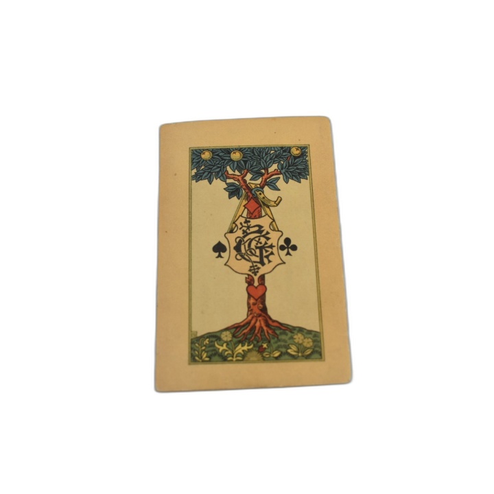Carte à Jouer Ancienne Illustrée - As Atout Arbre de Vie 4 Enseignes -
