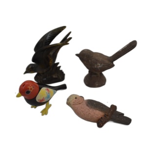 Lot 4 Figurines Oiseaux Vintage - Métal Fonte Plastique Bois - Collect