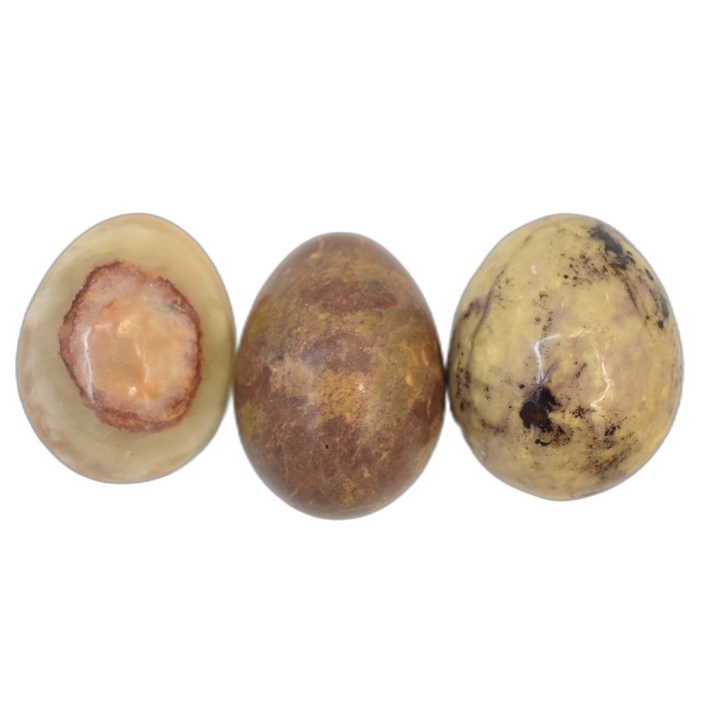 Lot 3 Œufs Décoratifs en Pierre Naturelle Onyx Marbre Poli - Objets Dé