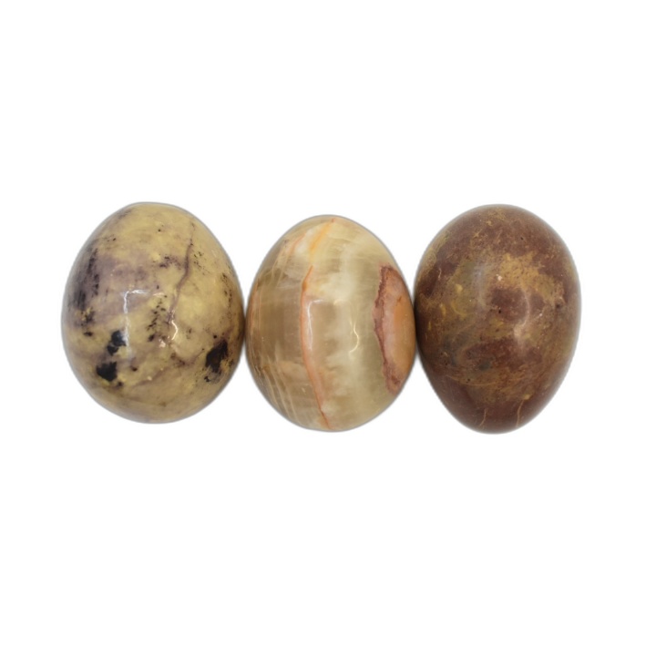 Lot 3 Œufs Décoratifs en Pierre Naturelle Onyx Marbre Poli - Objets Dé