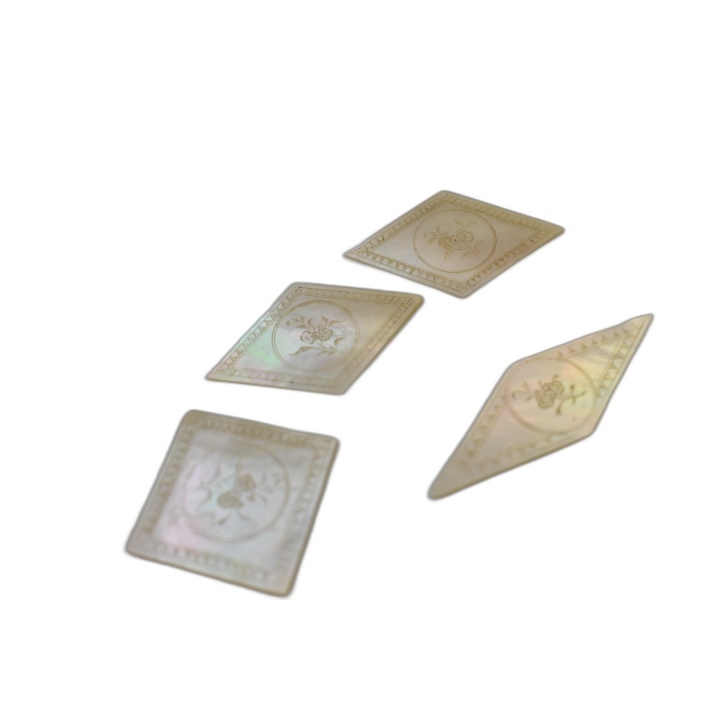Jetons Nacre Anciens Gravés Fleurs - Lot 5 Pièces Poker Whist XIXe - C
