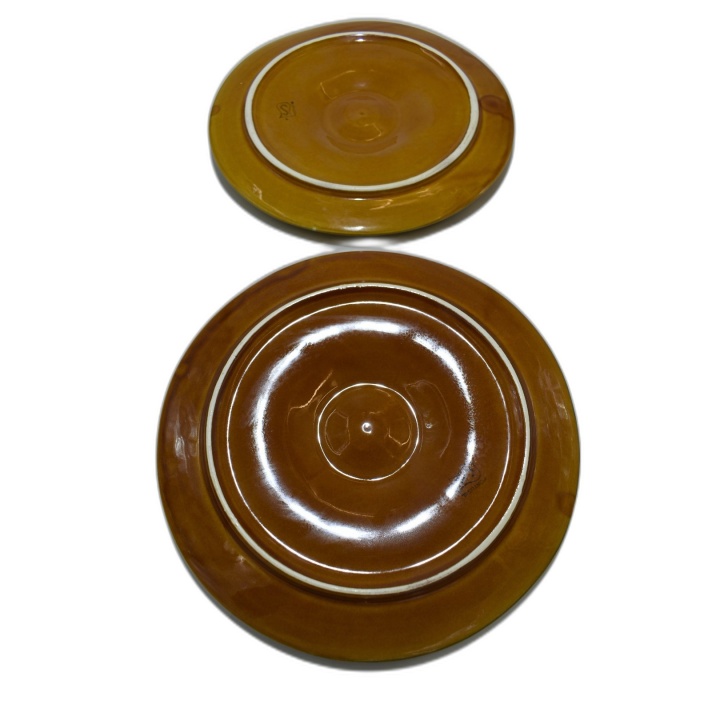 Lot 2 Assiettes à Huîtres Barbotine Jaune Moutarde - Céramique Vintage