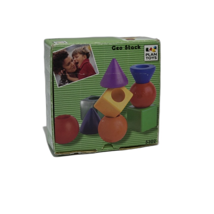 Geo Stack PlanToys 5302 - Jeu d'empilement bois formes géométriques -