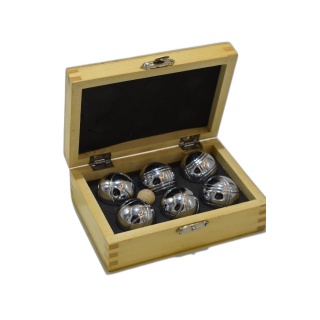Jeu de Pétanque Miniature - Coffret Bois 6 Boules Métal + Cochonnet -