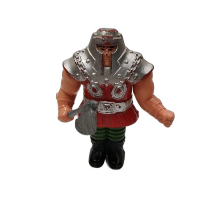 Figurine Guerrier Médiéval Hache Armure Rouge - Vintage Jouet Collecti