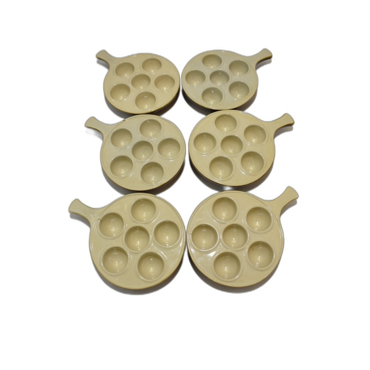 Lot 6 Assiettes à Escargots Céramique Crème - Poêlons Individuels Vint