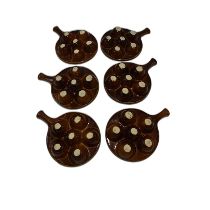 Lot 6 Assiettes à Escargots Céramique Crème - Poêlons Individuels Vint