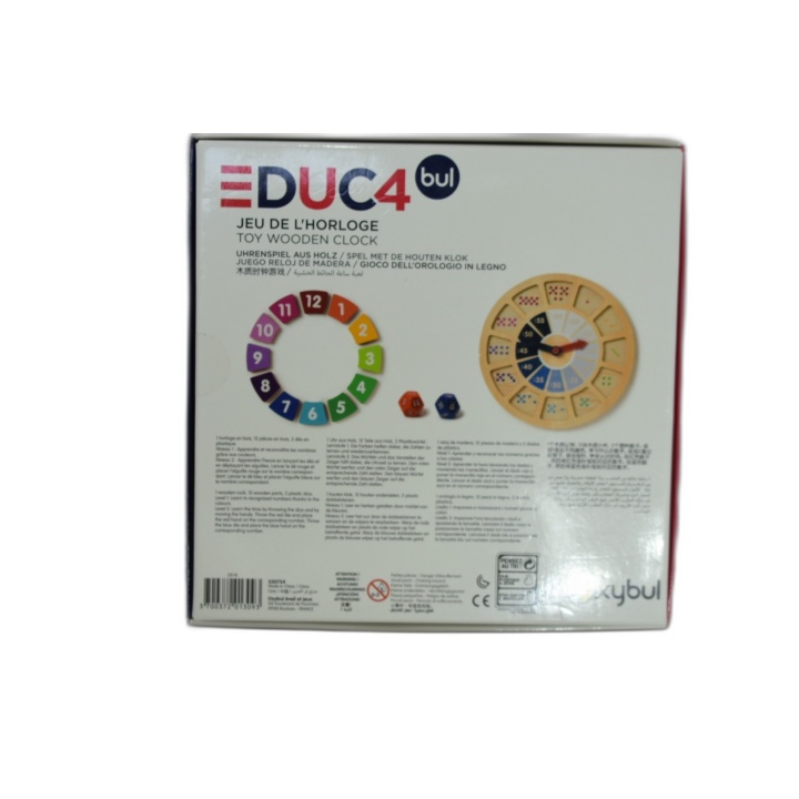 Educ4Bul Jeu de l'Horloge Toy Wooden Clock - Jeu Éducatif Bois - 3 ans