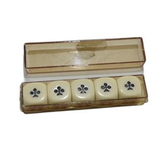 Set 5 Dés Poker Trèfle Vintage - Dés Plastique Crème Symboles Cartes -