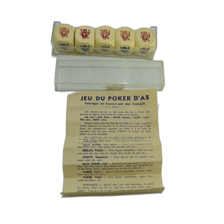 Poker d'As - Jeu de Dés Vintage Fabriqué en France - 5 Dés + Règles -