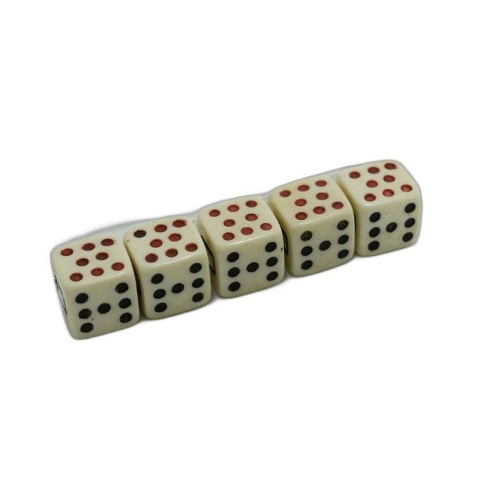 Lot 5 Dés Classiques D6 Ivoire Points Noirs et Rouges 17mm - Boîte Pla