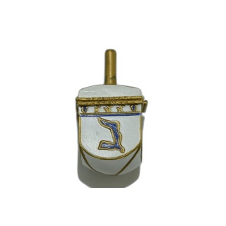 Dreidel Toupie de Hanoukka Artisanale Émail Blanc & Or - Lettres Hébra