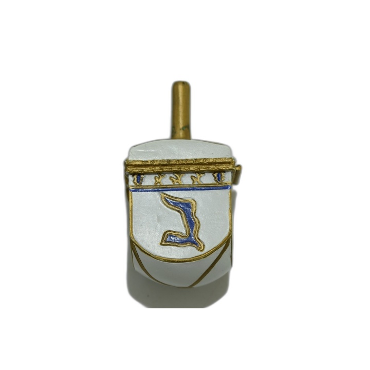 Dreidel Toupie de Hanoukka Artisanale Émail Blanc & Or - Lettres Hébra