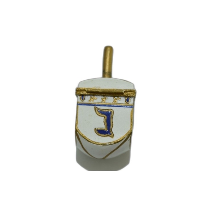 Dreidel Toupie de Hanoukka Artisanale Émail Blanc & Or - Lettres Hébra