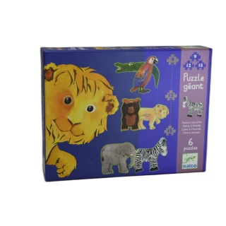 Djeco Puzzle Géant Fauve & Ses Amis - 6 Puzzles 9/12/15 Pièces - Enfan