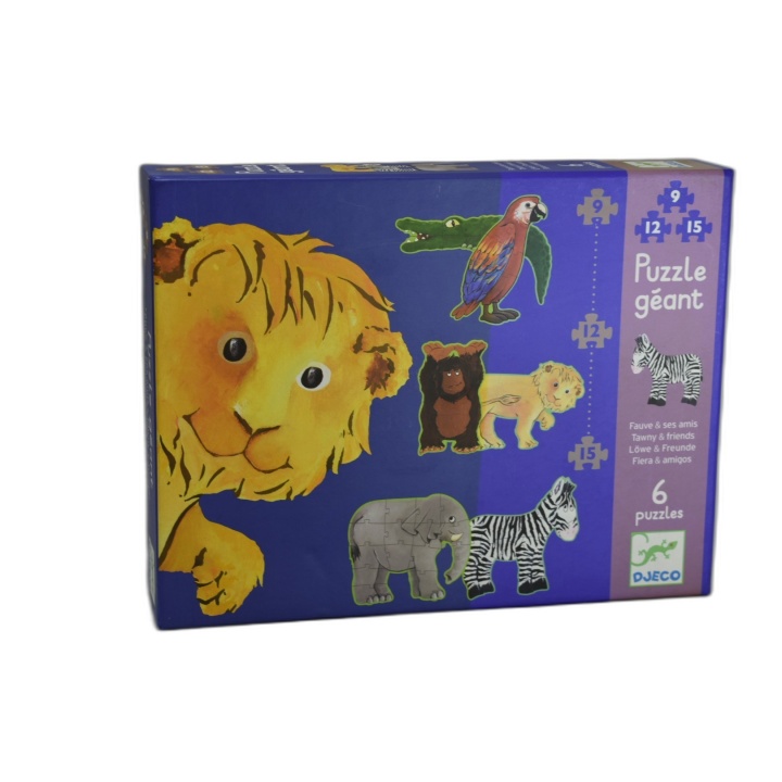 Djeco Puzzle Géant Fauve & Ses Amis - 6 Puzzles 9/12/15 Pièces - Enfan