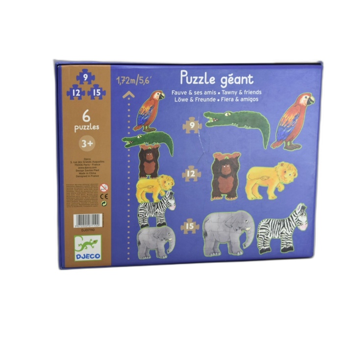Djeco Puzzle Géant Fauve & Ses Amis - 6 Puzzles 9/12/15 Pièces - Enfan