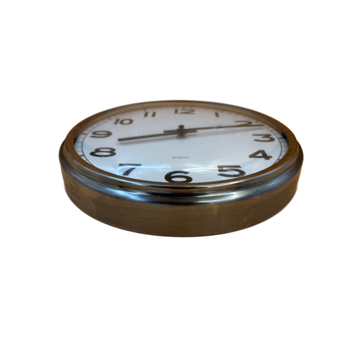 Horloge Murale Quartz - Cadre Metal Bronze - Cadran Blanc