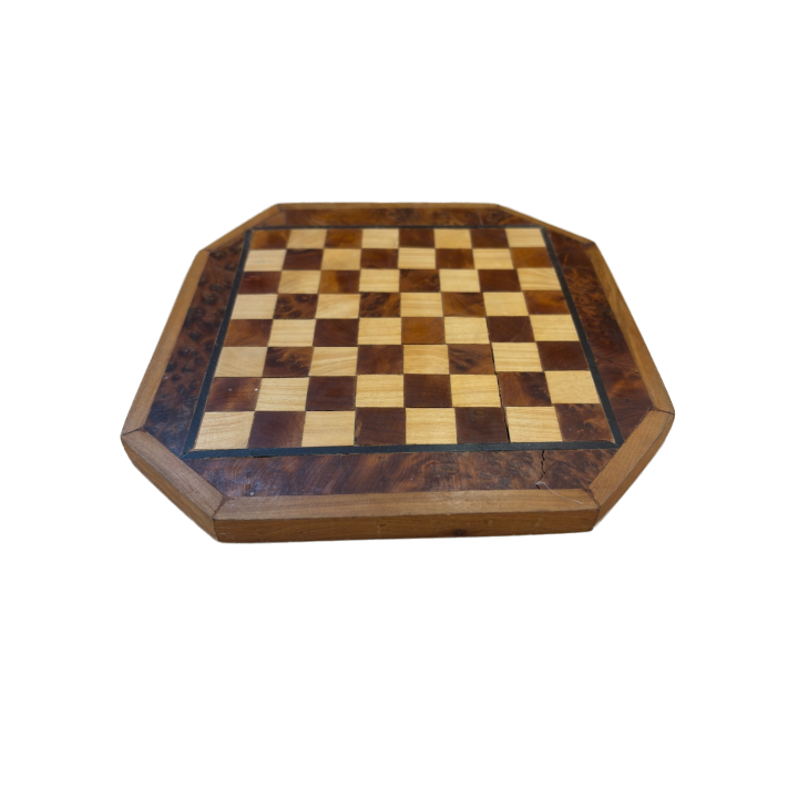 Echiquier bois artisanal octogonal - Plateau vintage strategie -