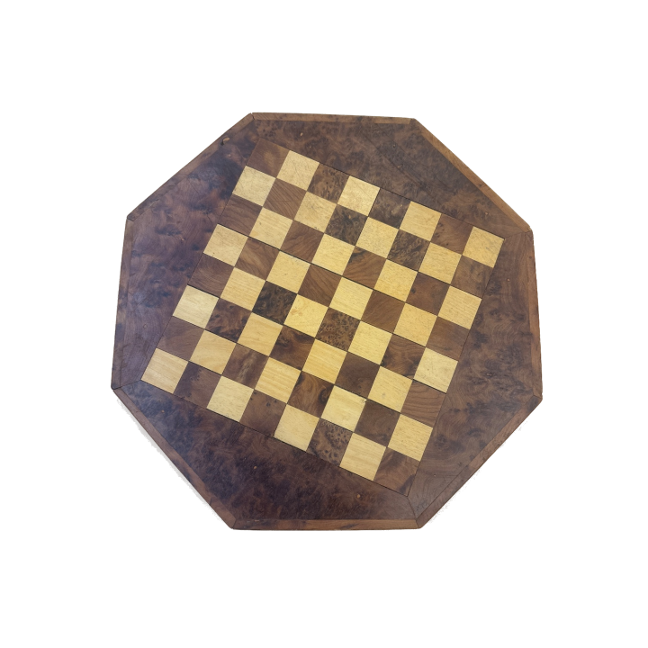 Échiquier Octogonal Bois Massif - Plateau Vintage Marqueterie -