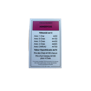 Titre propriété Minervois Monopoly Edition des Vins Hasbro