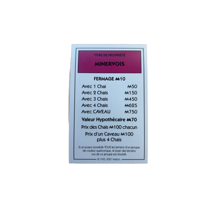Titre propriété Minervois Monopoly Edition des Vins Hasbro