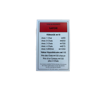 Carte propriété Savoie - Monopoly Edition des Vins Hasbro